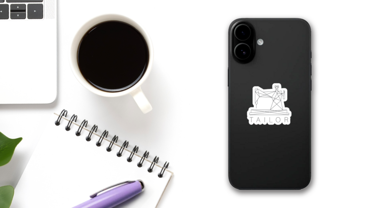 Simple Logo Sewing Machine Line Art Sticker on a Phone (New) example