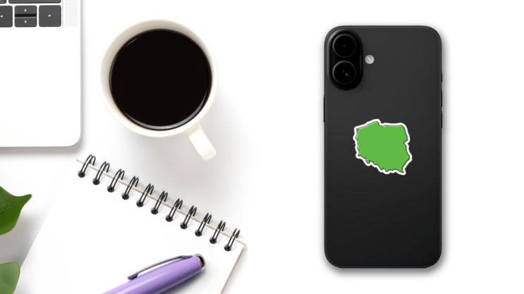 Simple Outline Map Of Poland Green Sticker on a Phone (New) example