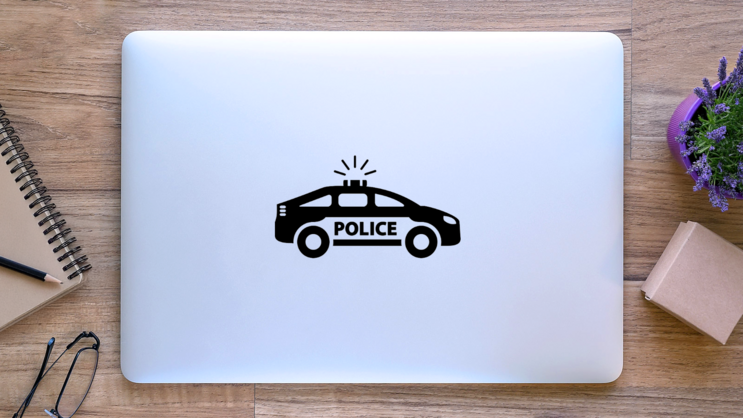 Simple Police Car Icon Sticker on a Laptop (New) example