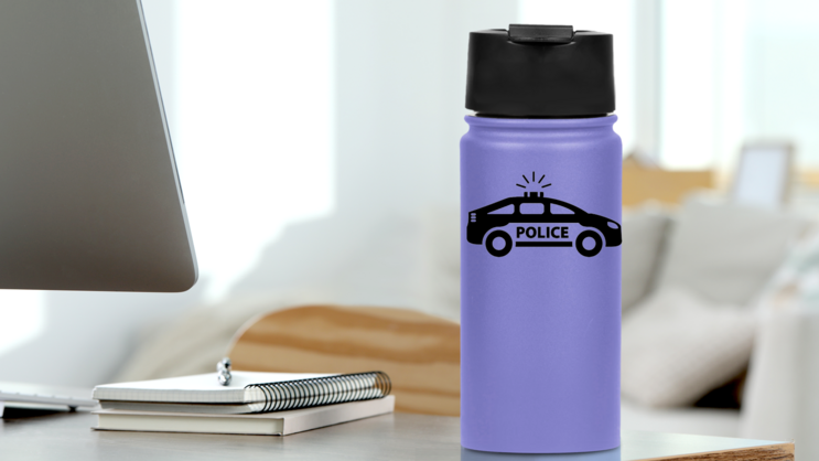 Simple Police Car Icon Sticker on a Water Bottle (New) example
