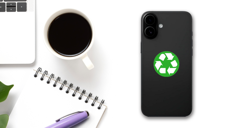 Simple Recycle Logo On Green Sticker on a Phone (New) example