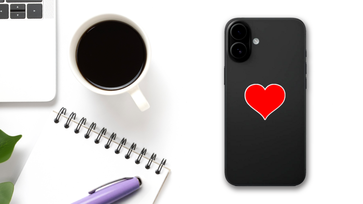 Simple Red Heart Sticker on a Phone (New) example