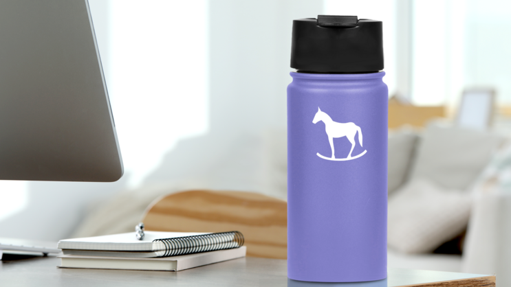 Simple Rocking Horse Sticker on a Water Bottle (New) example