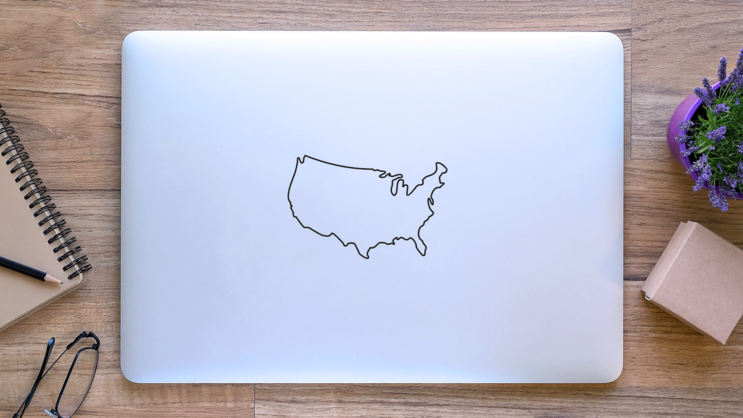 Simple US Map Outline Sticker on a Laptop (New) example