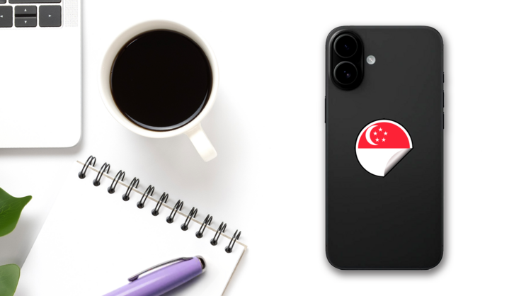 Singapore Flag Round Sticker  on a Phone (New) example