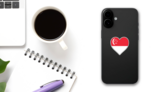 Singapore Heart Shape Flag Sticker on a Phone (New) example