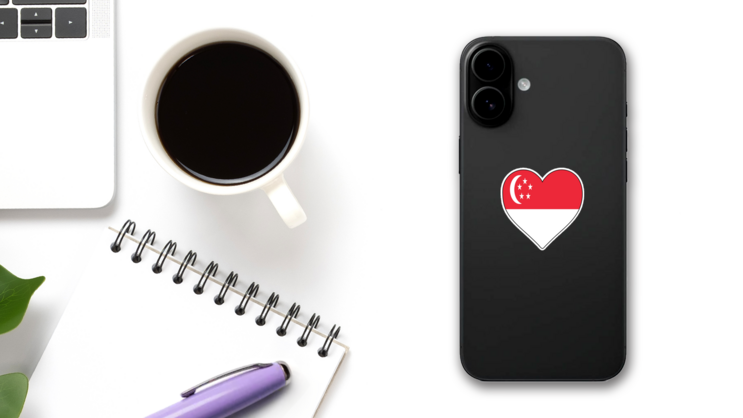 Singapore Heart Shape Flag Sticker on a Phone (New) example
