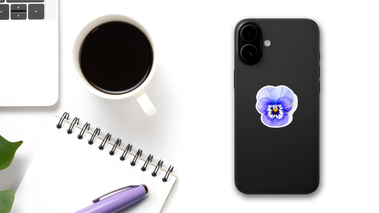 Single Blue Pansy Flower Isolated Sticker on a Phone (New) example