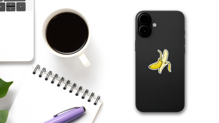Single Cartoon Peeled Banana Sticker on a Phone (New) example