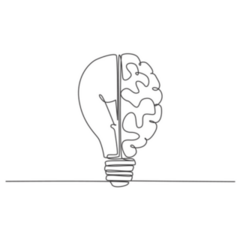 Single Continuous Line Drawing Light Bulb And Brain Sticker