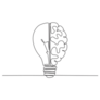 Single Continuous Line Drawing Light Bulb And Brain Sticker