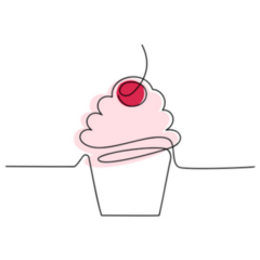 Single Line Cupcake With Cherry Sticker