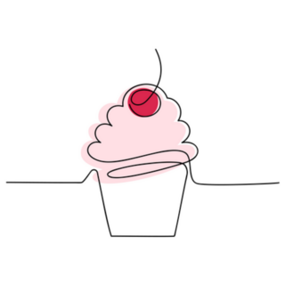 Single Line Cupcake With Cherry Sticker