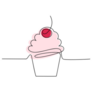 Single Line Cupcake With Cherry Sticker