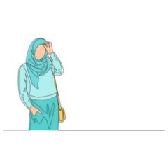 Single Line Drawing Muslimah Girl With Trendy Hijab Sticker