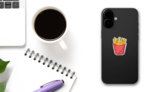 Single One Line Drawing French Fries Sticker on a Phone (New) example