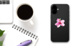 Single Pink Beautiful Hibiscus Sticker on a Phone (New) example