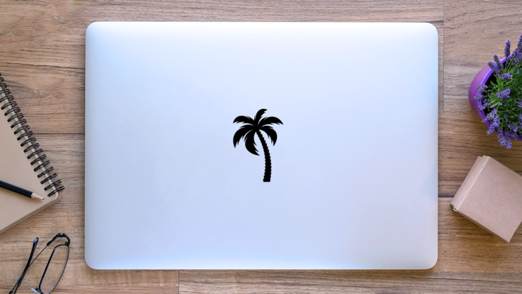 Single Vector Palm Tree Silhouette Sticker on a Laptop (New) example