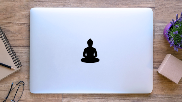 Sitting Buddha Figure Silhouette Sticker on a Laptop (New) example