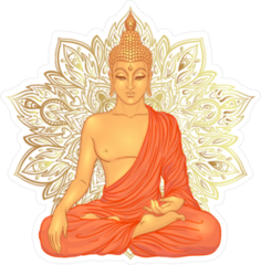 Sitting Buddha Over Ornate Mandala Round Pattern Sticker