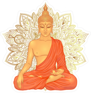 Sitting Buddha Over Ornate Mandala Round Pattern Sticker