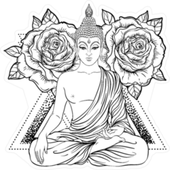 Sitting Buddha Over Ornate Rose Flower Sticker