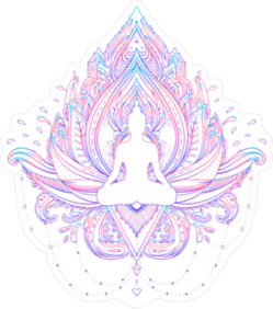 Sitting Buddha Silhouette Over Ornamental Lotus Flower Sticker