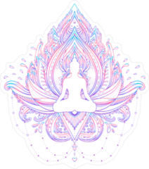 Sitting Buddha Silhouette Over Ornamental Lotus Flower Sticker