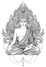 Sitting Buddha Statue Over Ornate Elements Sticker