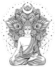 Sitting Buddha Statue Over Ornate Mandala Sticker