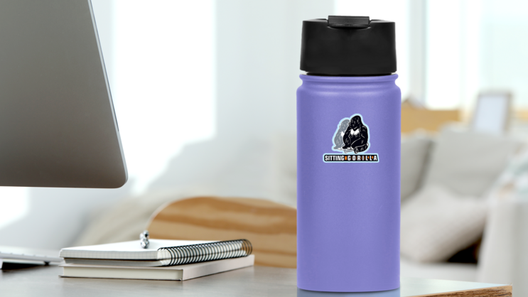 Sitting Gorilla Logo Sticker on a Water Bottle (New) example