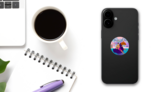 Sitting In Trendy Swimming Circle Sticker on a Phone (New) example