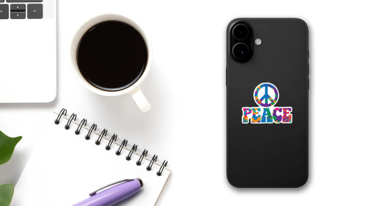 Sixties Style Peace Sticker on a Phone (New) example