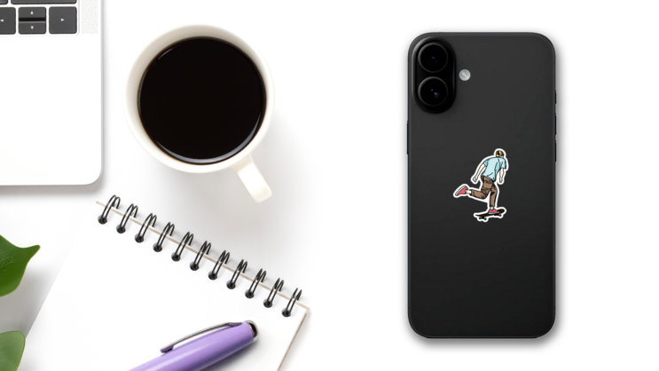 Skateboard Illustration Sticker on a Phone (New) example