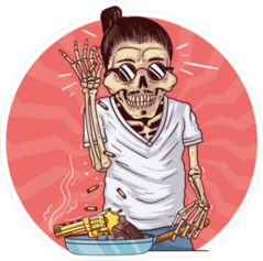 Skeleton Cooking A Gun Sticker