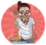 Skeleton Cooking A Gun Sticker