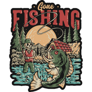 Skeleton Fishing Sticker
