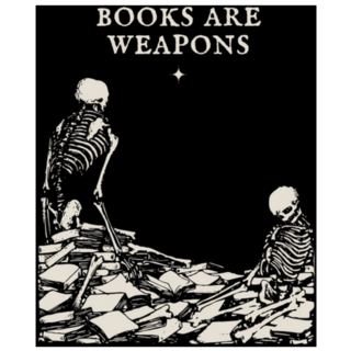 Skeleton Illustration Books Are Weapons Sticker