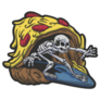 Skeleton Surfing A Pizza Wave Cartoon Sticker