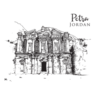 Sketch Illustration Ancient Remains Of Petra Jordan Sticker
