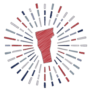 Sketch Map Of Vermont Sunburst Style Sticker