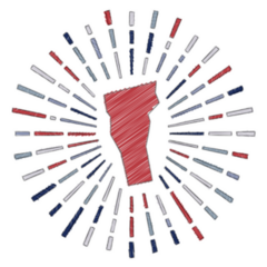 Sketch Map Of Vermont Sunburst Style Sticker