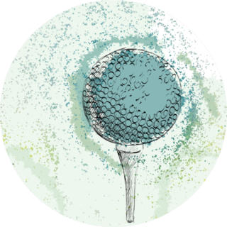 Sketch Of A Golf Ball Hand Drawn Illustration On Blue Sticker