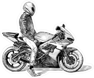 Sketch Of A Person On A Motorcycle Sticker