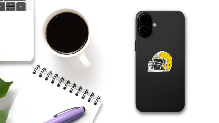 Sketch Of American Football Helmet In Yellow Sticker on a Phone (New) example