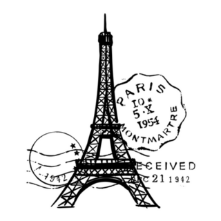 Sketch Of Eiffel Tower With Post Stamps Romantic Sticker