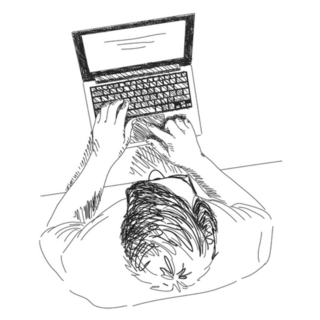 Sketch Of Man With Computer From Above Sticker
