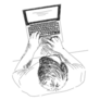 Sketch Of Man With Computer From Above Sticker