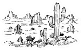 Sketch Of The Desert Landscape In Arizona Sticker