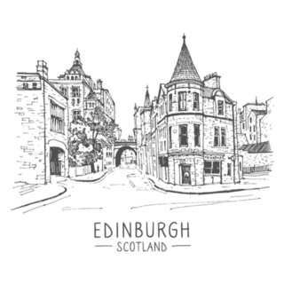 Sketch Old Town Street In Scotland, Edinburgh UK Sticker